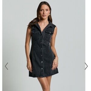 GIGIE MINI DRESS - BUTTON FRONT COLLARED DENIM IN WASHED BLACK